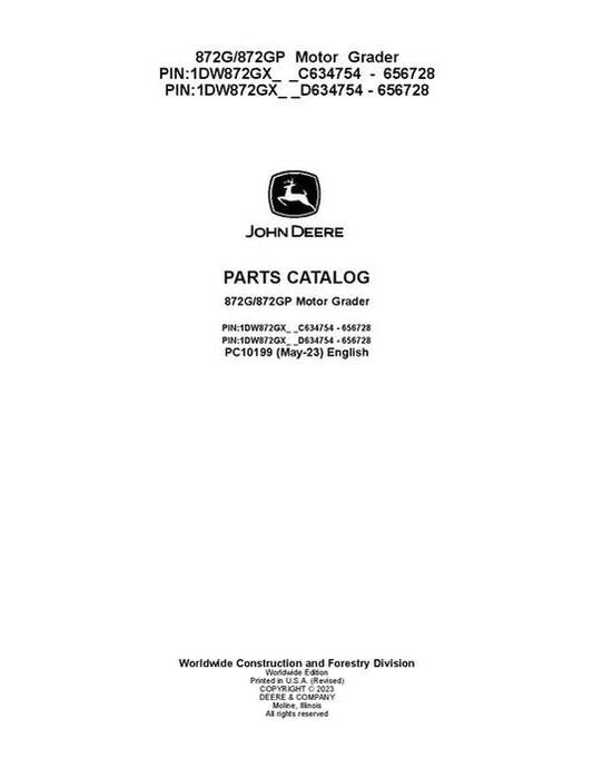 John Deere 872G, 872GP G Series Motor Graders Parts Manual - Neo Truck Manuals