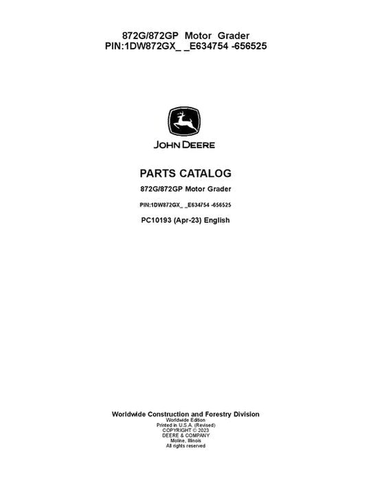 John Deere 872G, 872GP G Series Motor Graders Parts Manual - Neo Truck Manuals