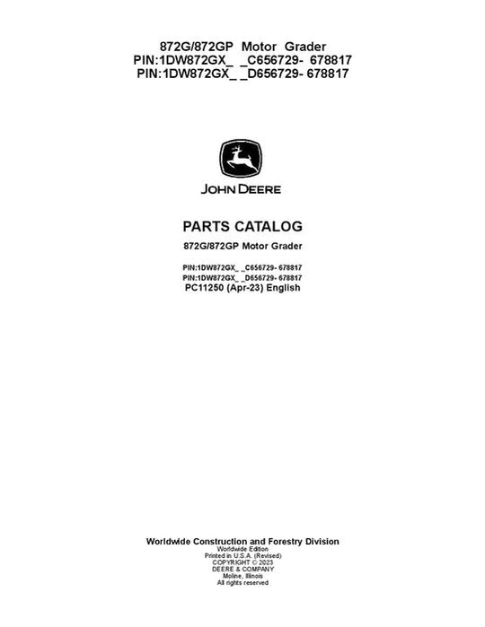 John Deere 872G G Series Graders Parts Manual - Neo Truck Manuals