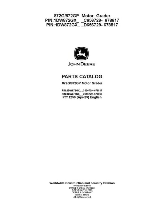 John Deere 872G G Series Graders Parts Manual - Neo Truck Manuals