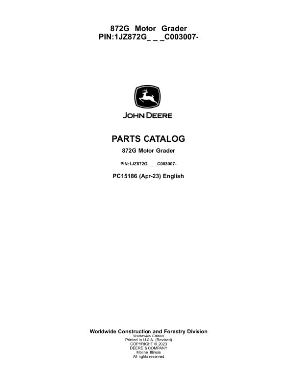 John Deere 872G Motor Graders Parts Manual - Neo Truck Manuals