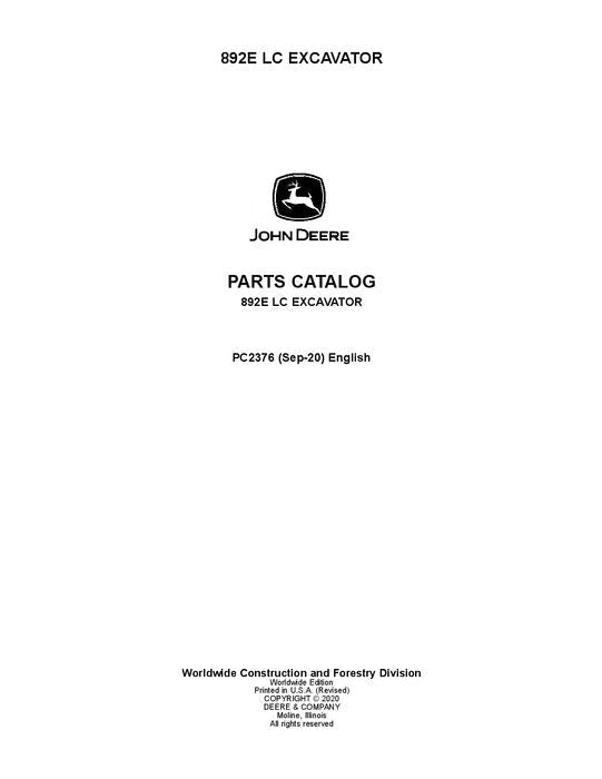 John Deere 892ELC E Series Excavator Parts Manual - Neo Truck Manuals