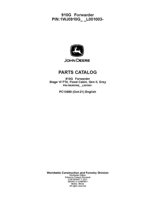John Deere 910G Forwarder Parts Manual - Neo Truck Manuals
