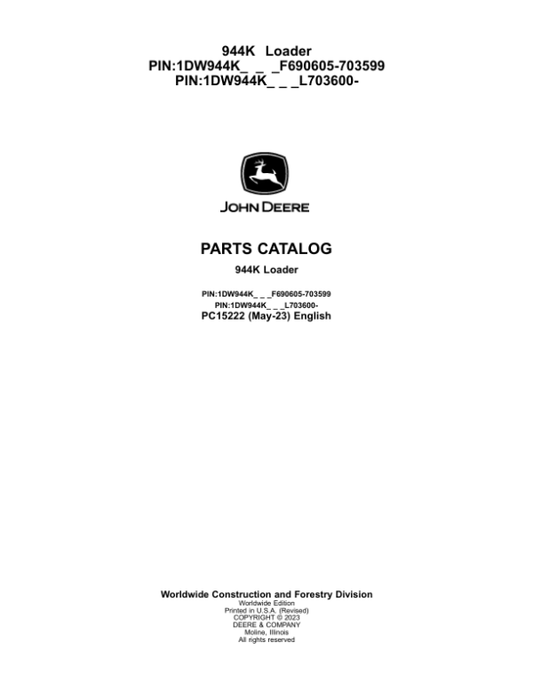 John Deere 944K Crawler Loader Parts Manual - Neo Truck Manuals