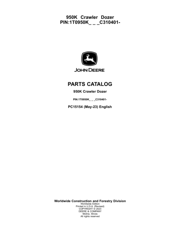 John Deere 950K Crawler Dozer Parts Manual - Neo Truck Manuals