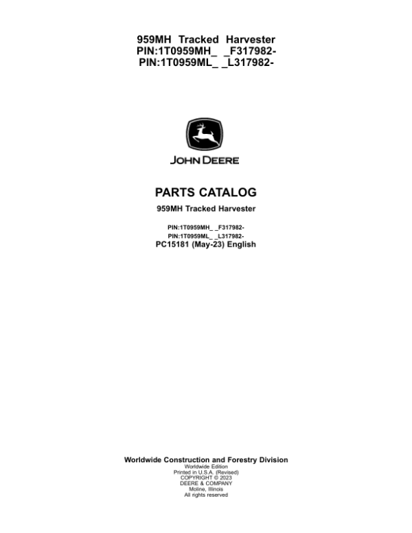 John Deere 959MH Tracked Harvester Parts Manual - Neo Truck Manuals