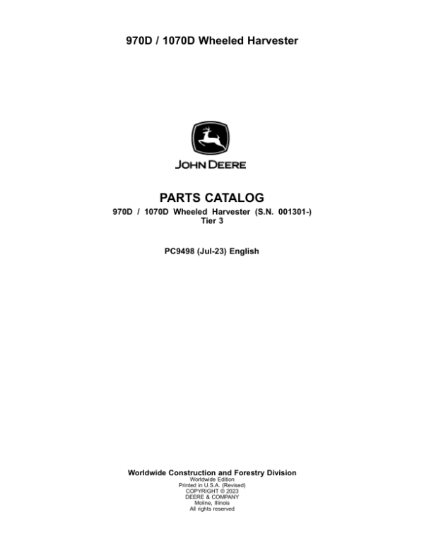 John Deere 970D, 1070D Wheeled Harvester Parts Manual - Neo Truck Manuals