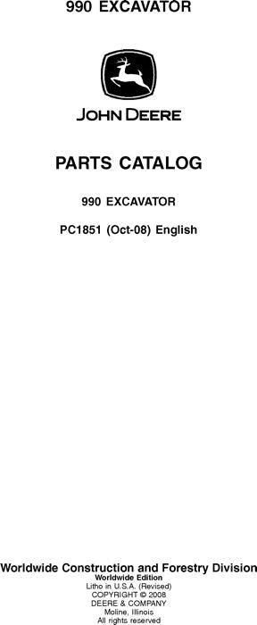 John Deere 990 Excavator Parts Manual - Neo Truck Manuals
