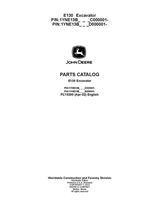 John Deere E130 Series Excavator Parts Manual - Neo Truck Manuals
