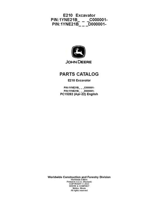John Deere E210-II E Series Excavator Parts Manual - Neo Truck Manuals