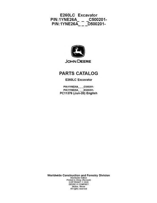 John Deere E260LC E Series Excavator Parts Manual - Neo Truck Manuals