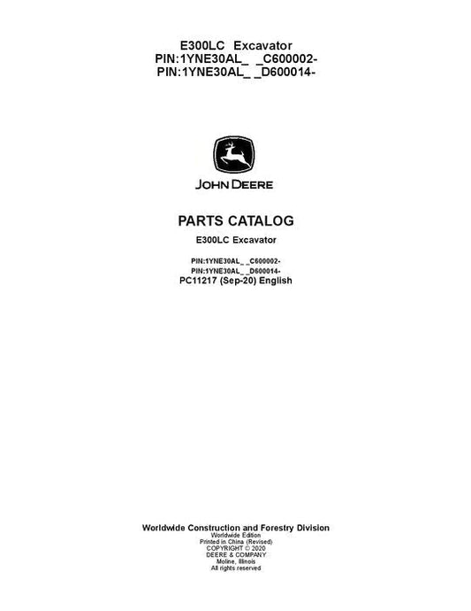 John Deere E300LC E Series Excavator Parts Manual - Neo Truck Manuals
