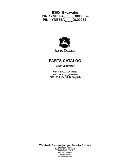 John Deere E360 E Series Excavator Parts Manual - Neo Truck Manuals