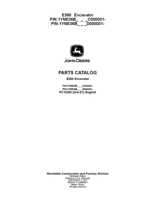 John Deere E360 Series Excavator Parts Manual - Neo Truck Manuals