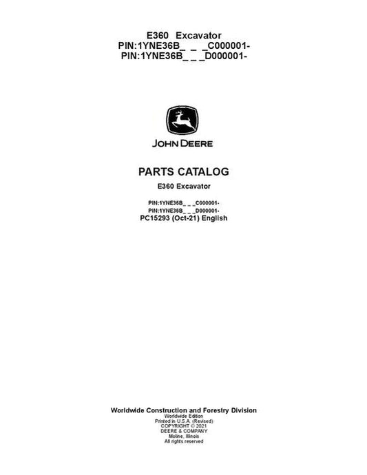 John Deere E360 Series Excavator Parts Manual - Neo Truck Manuals