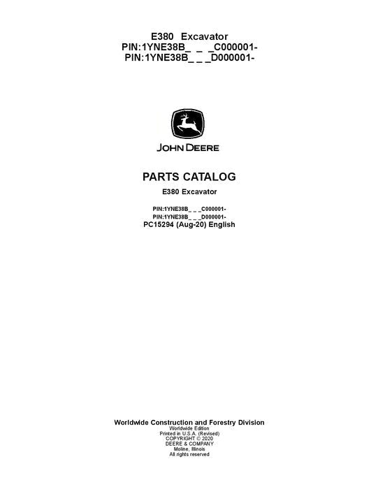 John Deere E380LC L Series Excavator Parts Manual - Neo Truck Manuals
