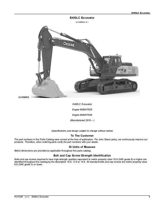 John Deere E400LC Series Excavator Parts Manual - Neo Truck Manuals