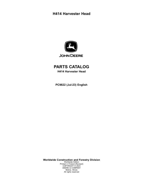 John Deere H414 Harvesting Head Parts Manual - Neo Truck Manuals