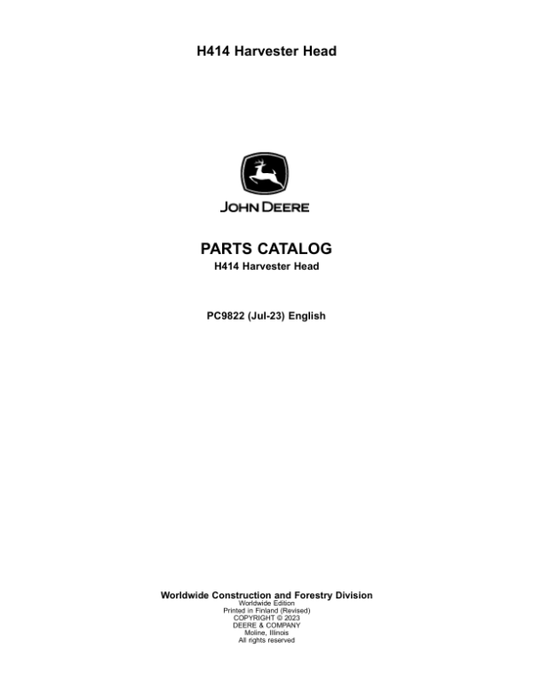 John Deere H414 Harvesting Head Parts Manual - Neo Truck Manuals