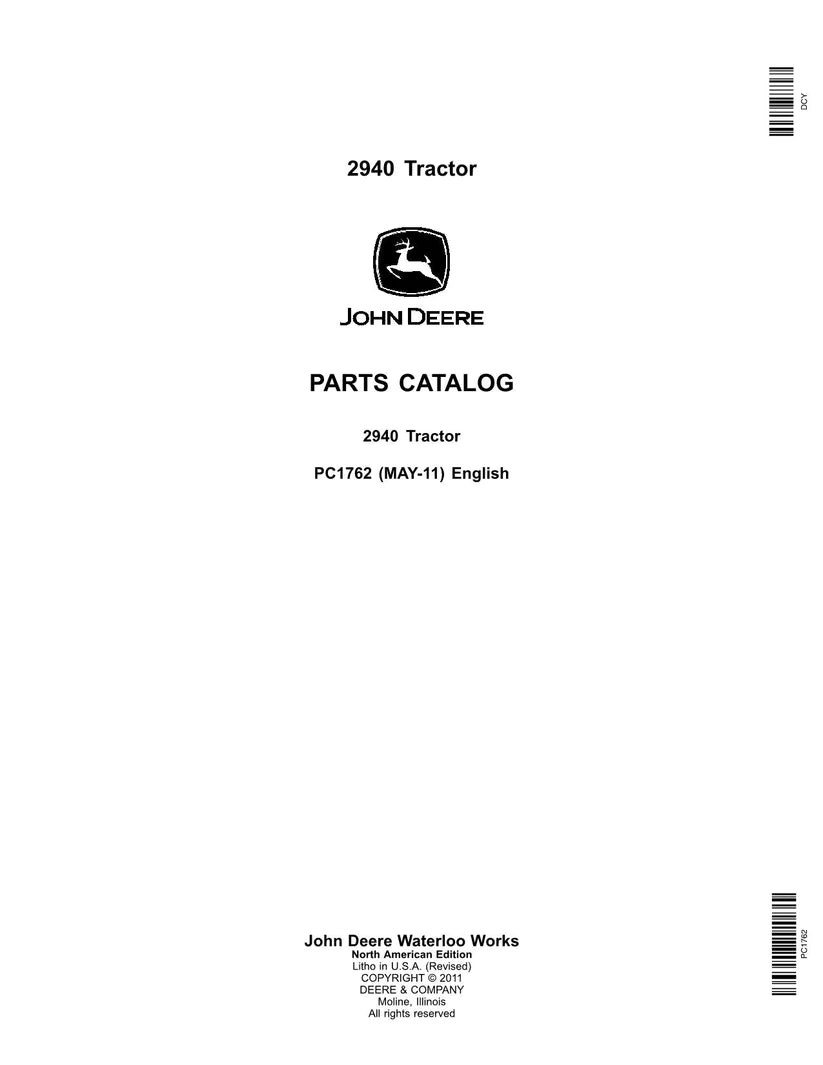 PC1762 - John Deere 2940 Tractor Parts Manual