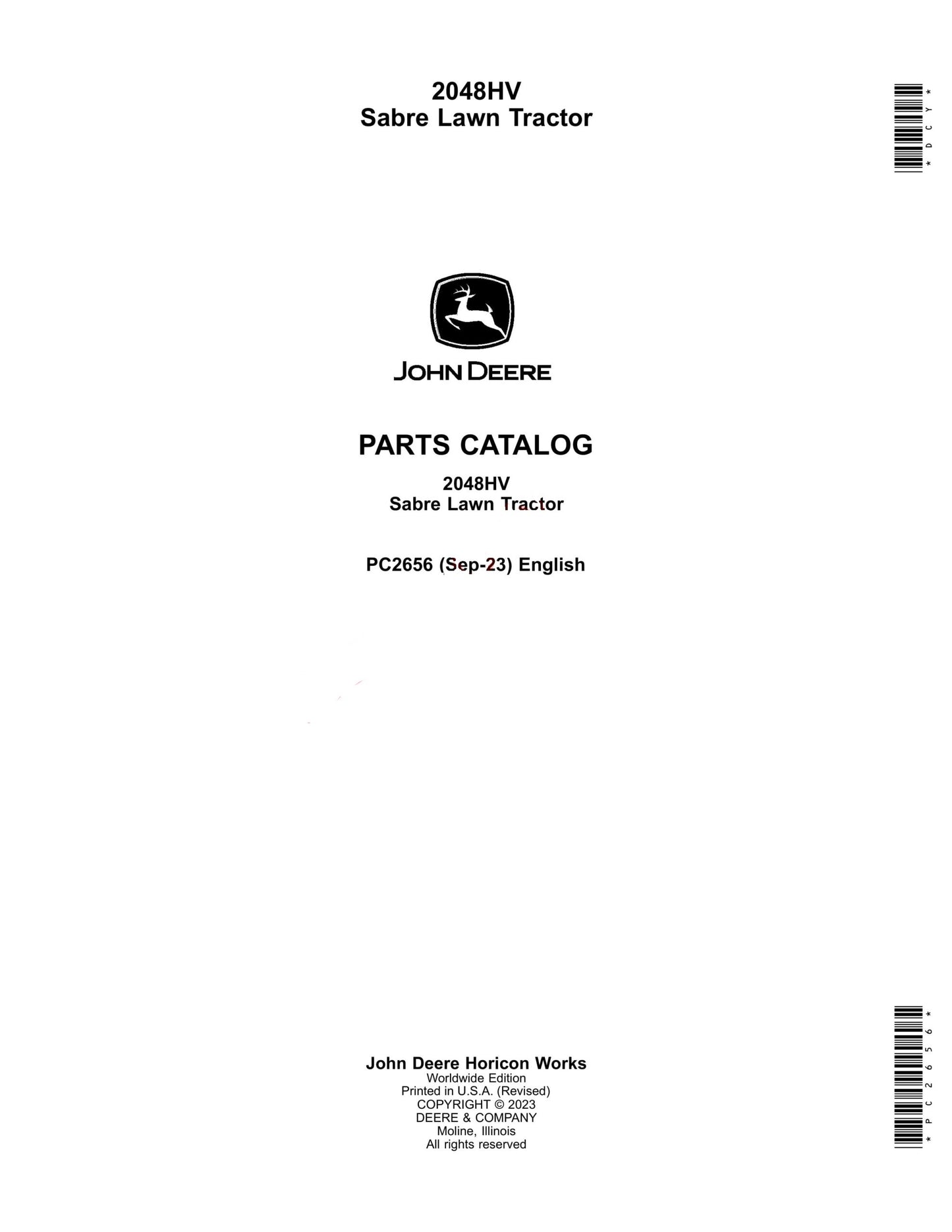 John Deere SABRE 2048HV Garden Tractor Parts Manual